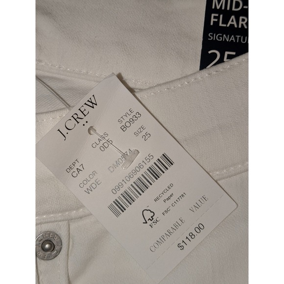 J.Crew Mid-Rise Flare Crop White Jeans Raw Hem Signature Stretch Sz 25 NWT $118 - Picture 10 of 12